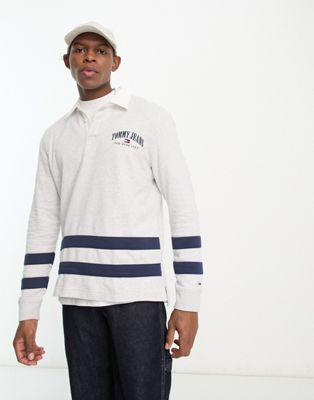 Tommy Jeans varsity logo relaxed fit rugby polo in grey marl - ASOS Price Checker