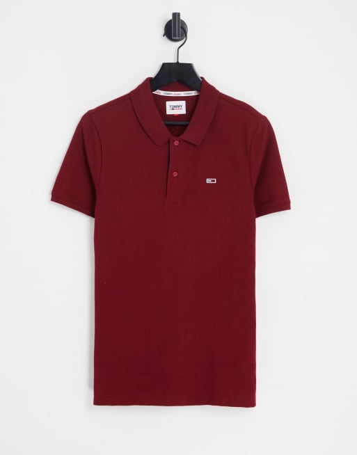 Tommy Jeans - Polo in piqué di cotone bordeaux con logo a bandiera - BURGUNDY