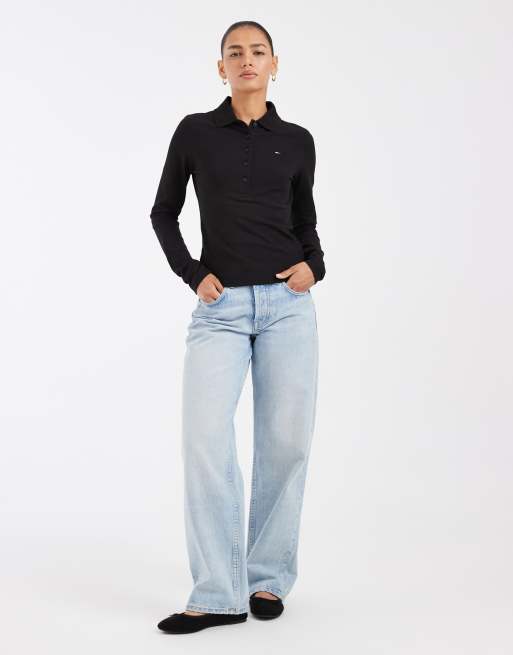 Tommy Jeans - Polo slim a maniche lunghe nera con logo della bandiera, 2 di 4