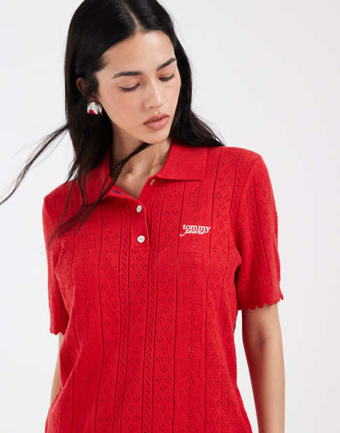 Tommy Jeans - Polo traforata rossa - view 1
