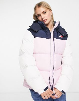 Tommy Jeans polyester hooded alaska down filling puffer jacket in multi |  ASOS