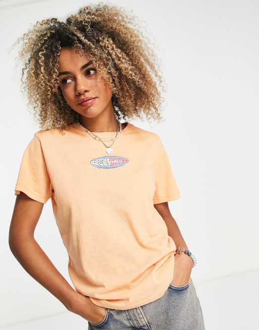 Tommy Jeans – Pomarańczowy bawełniany T-shirt o luźnym kroju z nadrukiem „Surf Globe” – ORANGE