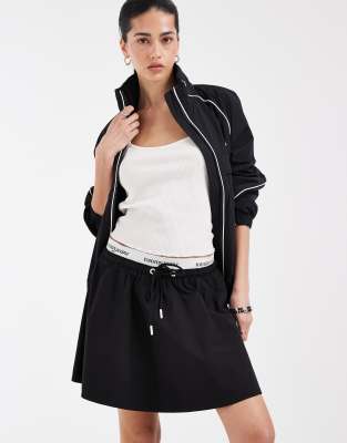 Tommy Jeans Poplin Mini Skirt With Logo Waistband In Black