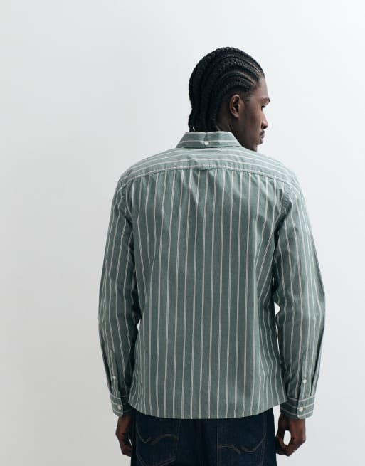 Tommy Jeans poplin shirt in dark green striped print, 4 of 5