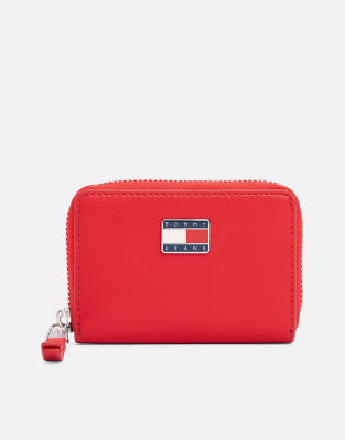 Tommy Jeans - Portefeuille zippé avec plaque à logo - Rouge vif