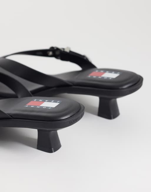 Tommy Jeans premium leather kitten heel sandals in black, 4 of 4