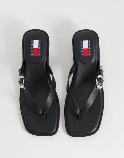 Tommy Jeans - Premium - Sorte sandaler i læder med kitten-hæl, 3 af 4