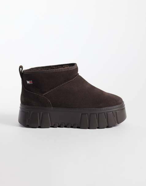 Tommy Jeans premium suede platform boots in dark brown - view 1