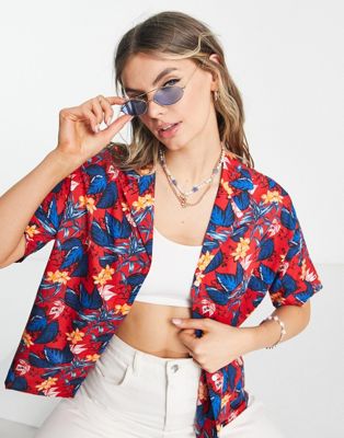 Tommy Jeans printed oversized short sleeve shirt in red