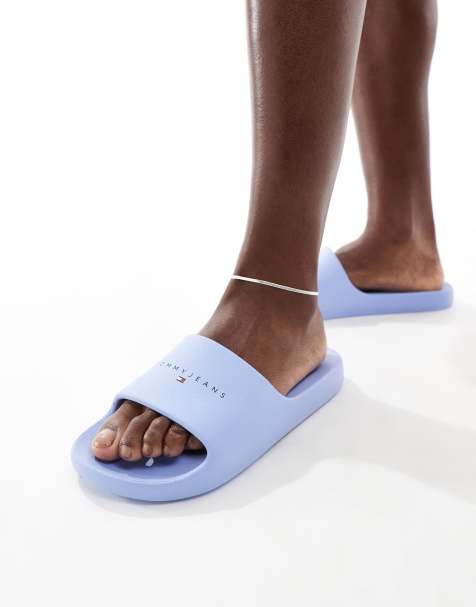 Tommy Jeans printed PU sliders in blue - view 1