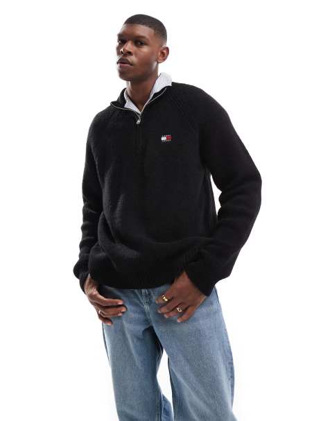 Tommy Jeans - Pull à écusson et col zippé - Noir - view 1