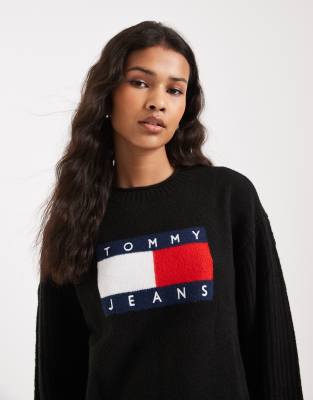 Tommy Jeans - Pull à logo drapeau - Noir