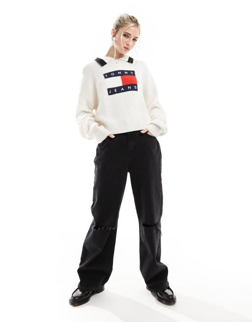 Tommy Jeans - Pull avec col et drapeau - Blanc