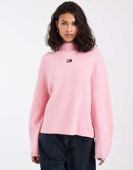Tommy Jeans - Pull col montant avec logo écusson - Rose, 3 de 4