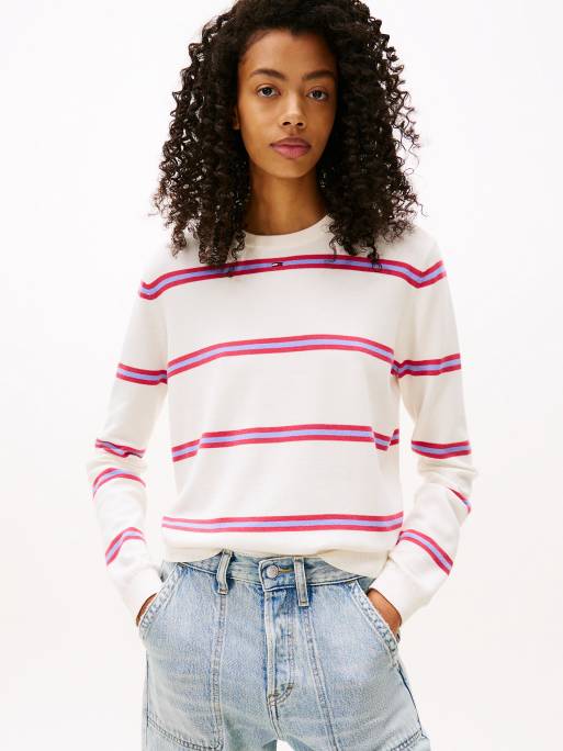 Tommy Jeans - Pull col ras de cou avec broderie drapeau - Uni