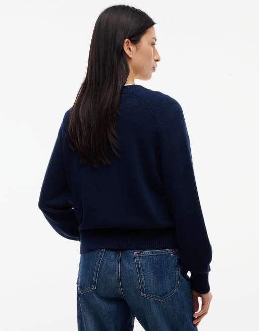Tommy Jeans pull col rond ample Tommy flag en bleu foncé, 4 de 6