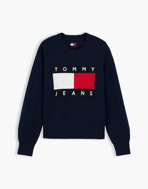 Tommy Jeans pull col rond ample Tommy flag en bleu foncé, 5 de 6