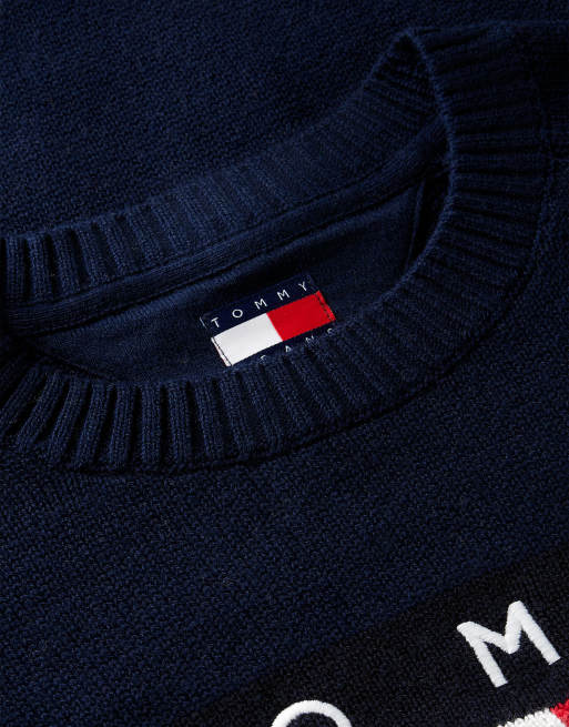 Tommy Jeans pull col rond ample Tommy flag en bleu foncé, 6 de 6