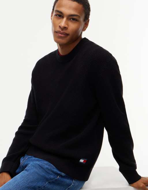 Tommy Jeans pull col rond en maille gaufrée avec logo noir, 3 de 6