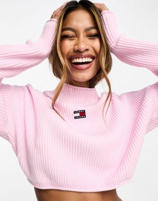 Tommy Jeans garment dye badge rib sweater in pink - ASOS Price Checker