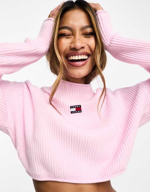 Tommy Jeans - Pull côtelé teint avec écusson - Rose