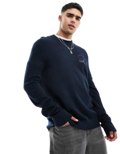 Tommy Jeans Pull coupe classique logo drapeau ton sur ton Bleu marine