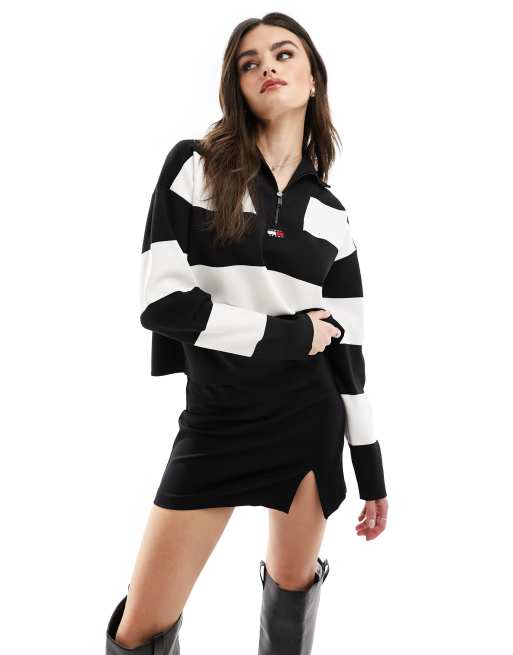 Tommy Jeans - Pull effet color block à demi-fermeture éclair - Noir