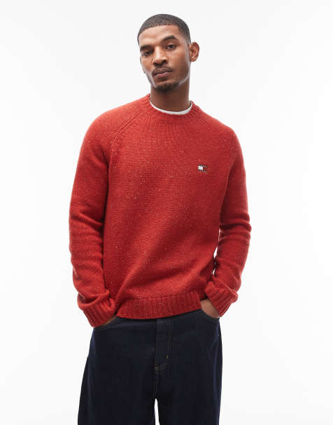 Tommy Jeans - Pull effet moucheté avec logo drapeau sur la poitrine - Rouge - view 1