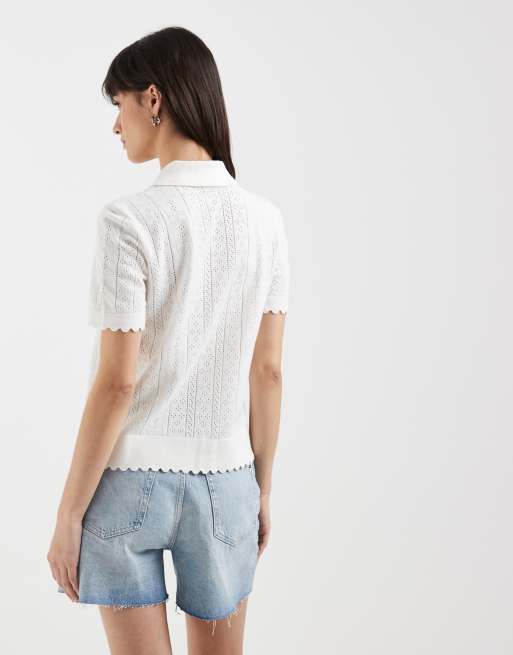 Tommy Jeans - Pull en maille pointelle à col polo - Blanc, 4 de 4