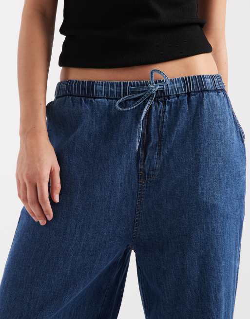 Tommy Jeans pull on chambray trousers in mid wash blue, 5 of 5