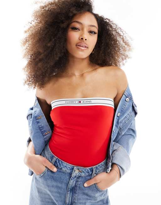 Tommy Jeans logo bandeau top in red