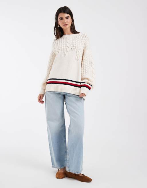 Tommy Jeans pull oversize en laine crème, 2 de 4