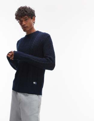 Tommy Jeans - Pull slim en maille torsadée à col zippé - Bleu marine
