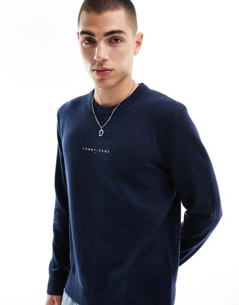Tommy Jeans – Pullover in Marineblau mit linearem Logo - view 1