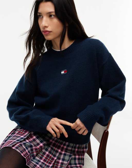 Tommy Jeans Pullover mit Tommy-Badge, flauschig, mit Alpaka in Dunkelblau, 3 von 6
