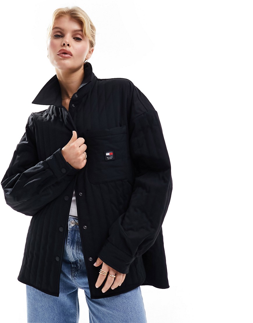 Tommy Jeans Quilted Logo Overshirt in Black