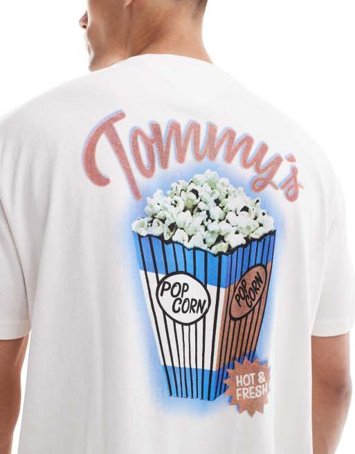Tommy Jeans - Råhvid T-shirt med popcorn-grafik på ryggen, 4 af 4