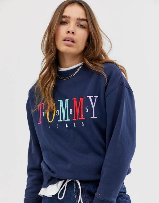 Tommy jeans multicolor logo crew neck on sale sweatshirt