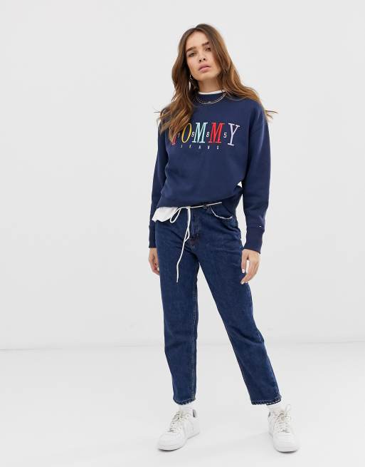 Tommy jeans multicolor on sale logo hoodie sweatshirt