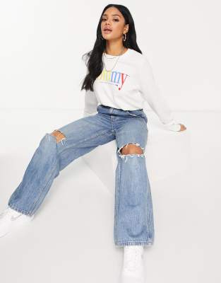 rainbow top and jeans