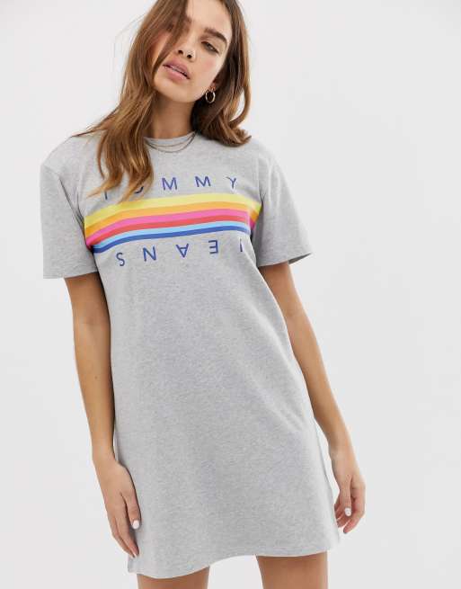 bestikke respons rynker Tommy Jeans rainbow script logo t-shirt dress | ASOS