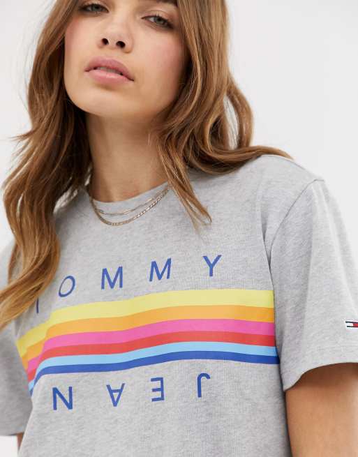 Tommy Jeans rainbow script logo t shirt dress