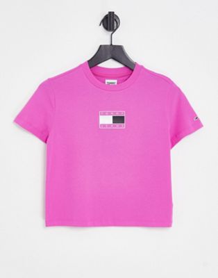 Tommy Jeans raised metal logo t-shirt in pink