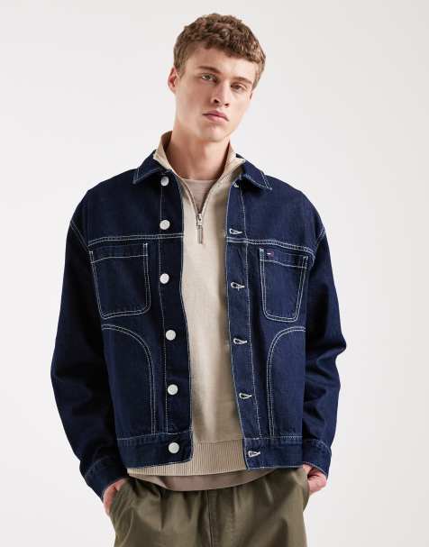 Tommy Jeans ranch denim jacket with contrast stitching in dark wash blue - view 1