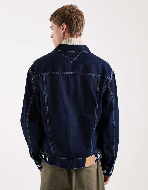 Tommy Jeans ranch denim jacket with contrast stitching in dark wash blue, 3 of 5
