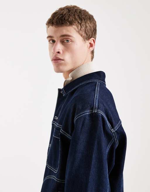 Tommy Jeans ranch denim jacket with contrast stitching in dark wash blue, 4 of 5