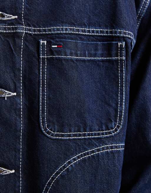 Tommy Jeans ranch denim jacket with contrast stitching in dark wash blue, 5 of 5