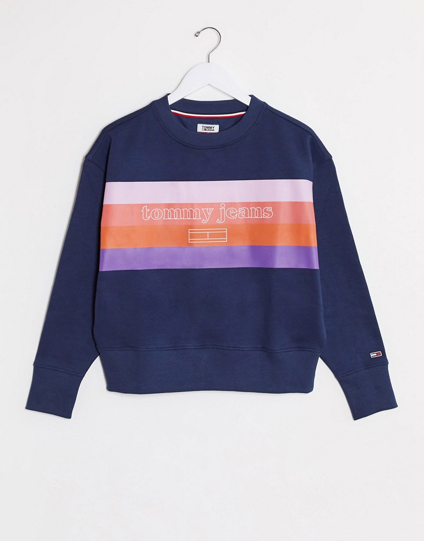 Tommy Jeans – Randig sweatshirt med logga-Marinblå