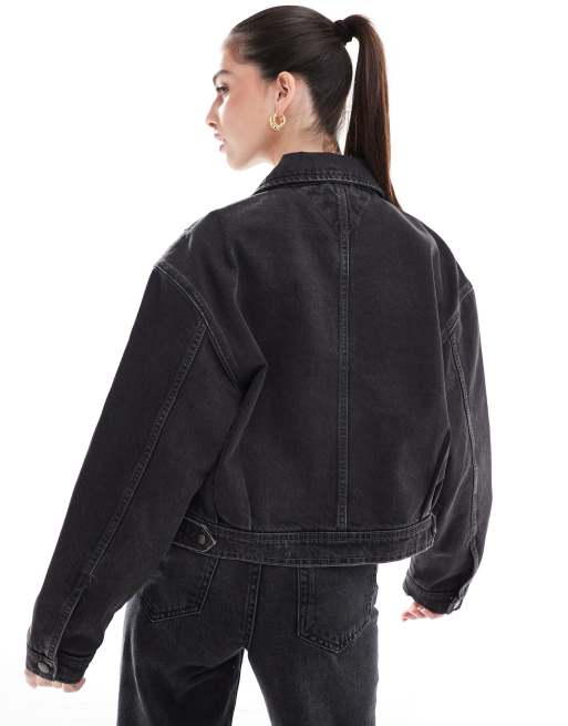 Tommy Jeans Raw hem cropped denim jacket in dark grey, 4 of 4