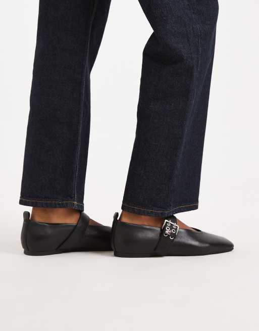 Tommy Jeans real leather ballerina flats with buckles in black, 4 of 4